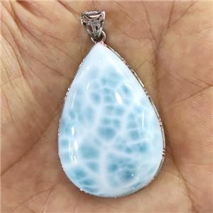 Larimar teardrop pendant, approx 28-40mm