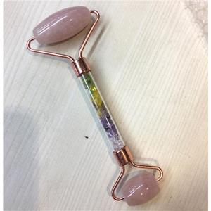 Rose Quartz Roller GuaSha Massage Tools, rose gold, approx 18-40mm, 150mm