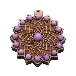 wood pendant pave lepidolite, approx 43mm