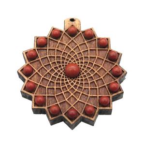 wood pendant pave red jasper, approx 43mm