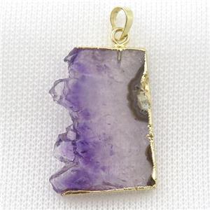 Amethyst Druzy slab pendant, gold plated, approx 15-35mm