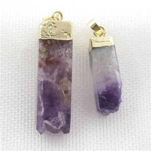 Amethyst Druzy cuboid pendant, gold plated, approx 10-25mm