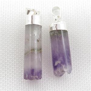 Amethyst Druzy column pendant, silver plated, approx 10-25mm