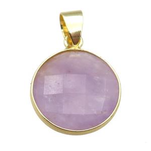 purple Amethyst circle pendant, approx 16mm dia