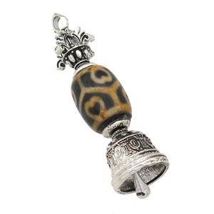 tibetan style Agate pendant, bell, antique silver, approx 13-55mm