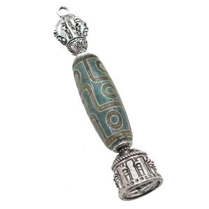 tibetan style green Agate pendant with bail, eye, antique silver, approx 14-80mm