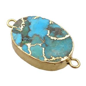 blue Mosaic Turquoise connector, oval, gold plated, approx 16.5-22mm