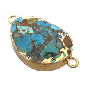 blue Mosaic Turquoise connector, teardrop, gold plated, approx 16.5-22mm