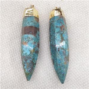 blue Ocean Jasper bullet pendant, gold plated, approx 16-65mm