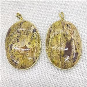 yellow Ocean Jasper oval pendant, gold plated, approx 40-55mm