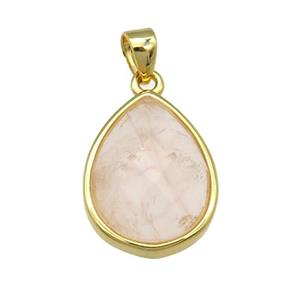 Rose Quartz teardrop pendant, gold plated, approx 12-16mm