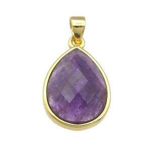 Amethyst teardrop pendant, gold plated, approx 12-16mm