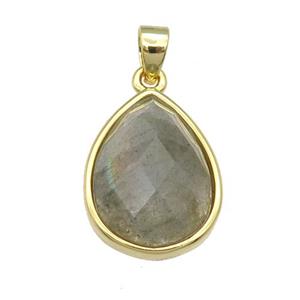 Labradorite teardrop pendant, gold plated, approx 12-16mm