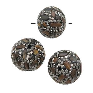 round Tiger Eye Beads paved rhinestone, approx 18mm dia