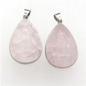 Rose Quartz Teardrop Pendant, approx 20-30mm