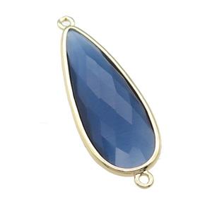 blue Crystal Glass teardrop connector, faceted, gold plated, approx 15-35mm