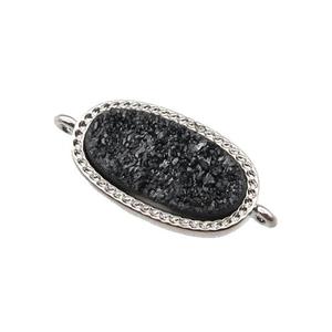 black druzy quartz oval connector, platinum plated, approx 10-16.5mm