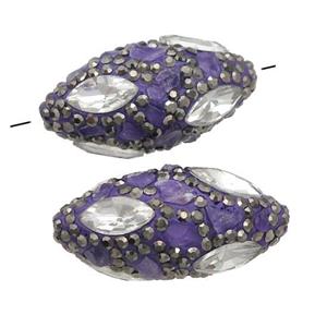 Amethyst rice beads paved rhinestone, approx 15-30mm