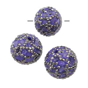 Amethyst round Beads paved rhinestone, approx 18mm dia