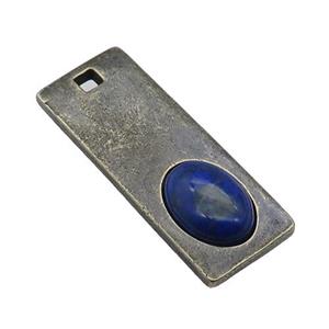 copper rectangle pendant with Lapis, antique bronze, approx 14-38mm