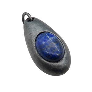 copper teardrop pendant with Lapis, antique bronze, approx 15-30mm