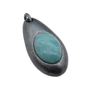 copper teardrop pendant with Amazonite, antique bronze, approx 15-30mm