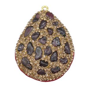 Garnet teardrop pendant pave rhinestone, approx 30-40mm