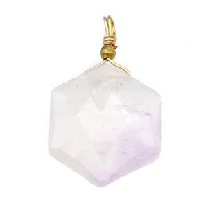 purple Chalcedony pendant, hexagon, wire wrapped, approx 20mm