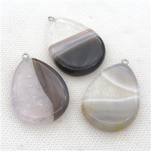 gray Agate druzy teardrop pendant, approx 30-40mm