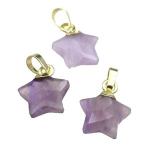 Amethyst star pendant, gold plated, approx 12mm