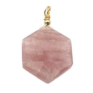 Pink Strawberry Quartz Hexagon Pendant, approx 20mm