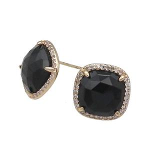 Black Onyx Stud Earring Square Gold Plated, approx 14mm