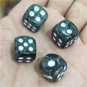 Green Kambaba Jasper Cube Dice, approx 15mm