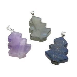 Mix Gemstone Christmas Tree Pendant, approx 19-24mm