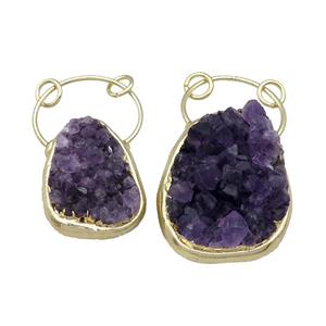 Amethyst Druzy Pendant Freeform Gold Plated, approx 20-30mm