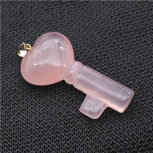 Pink Rose Quartz Key Pendant, approx 22-40mm