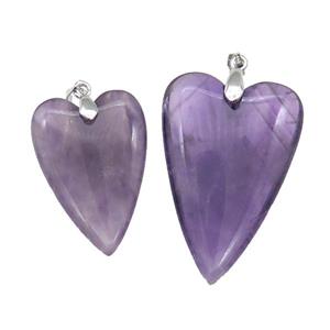 Purple Amethyst Heart Pendant, approx 25-40mm