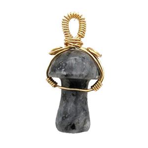 Black Labradorite Mushroom Pendant Wire Wrapped, approx 18-28mm