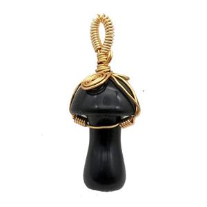 Black Onyx Agate Mushroom Pendant Wire Wrapped, approx 18-28mm