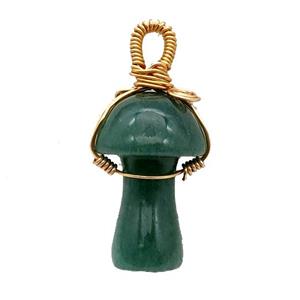 Green Aventurine Mushroom Pendant Wire Wrapped, approx 18-28mm