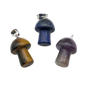 Mixed Gemstone Mushroom Pendant, approx 15-20mm