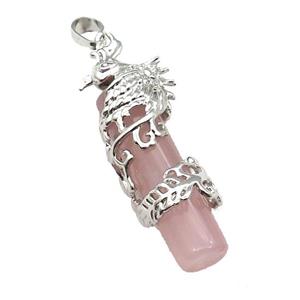 Rose Quartz Column Pendant Phenix Platinum Plated, approx 10-45mm