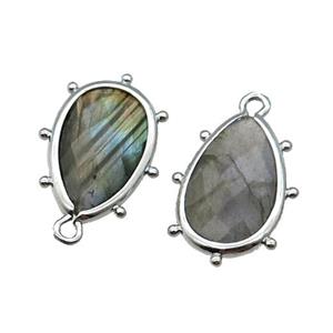 Labradorite Teardrop Pendant Faceted Platinum Plated, approx 10-18mm