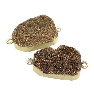 Quartz Druzy Connector Coffee Freeform Gold Plated, approx 18-25mm