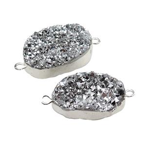 Quartz Druzy Connector Freeform Silver Plated, approx 20-35mm