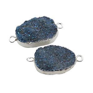 GrayBlue Quartz Druzy Connector Freeform Silver Plated, approx 20-35mm