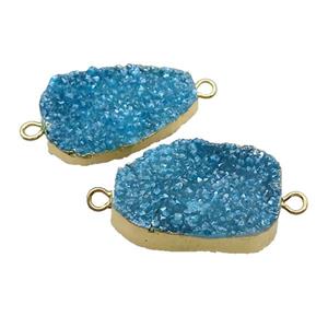 Blue Quartz Druzy Connector Freeform Gold Plated, approx 20-35mm