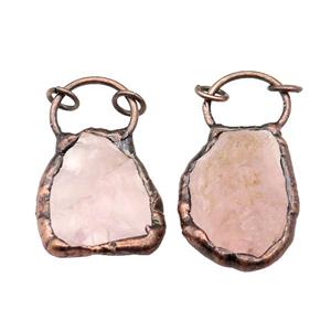 Pink Rose Quartz Nugget Pendant Freeform Antique Red, approx 30-40mm