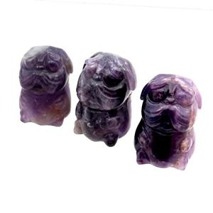 Purple Fluorite Sharpei Dog No Hole, approx 22-30mm