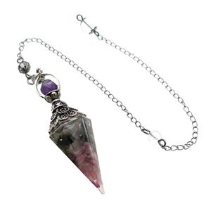 Multicolor Tourmaline Chips Resin Pendulum Pendant Antique Silver, approx 20-60mm, 6mm, 20cm chain